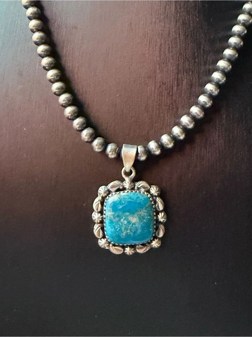 White Water Turquoise Stone Sterling Silver Pendant Necklace - Women Jewelry